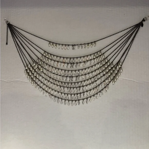 Breathtaking waterfall of silver + white droplet beads. Drapes beautifully. New! - Picture 3 of 6